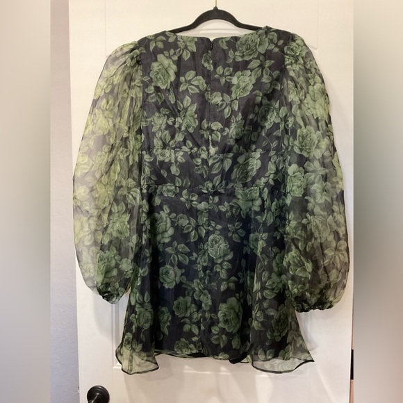 62. Hutch Green Floral Sheer Sleeve Dress, Size 10. - Picture 6 of 7